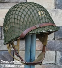 Image 3 of WWII M2 101st Airborne Helmet 506th PIR D-bale Front Seam & WWII Westinghouse liner.