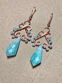 Elegant Faceted Amazonite and Copper Earrings