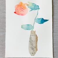 Image 2 of Artwork - wall art - mixed media watercolour flowers in vase