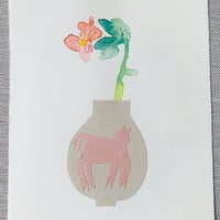 Image 2 of Artwork - wall art - mixed media watercolour flowers in vase folk art