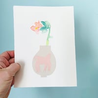 Image 3 of Artwork - wall art - mixed media watercolour flowers in vase folk art