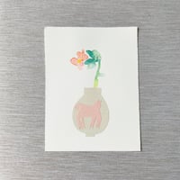Image 4 of Artwork - wall art - mixed media watercolour flowers in vase folk art