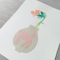 Image 1 of Artwork - wall art - mixed media watercolour flowers in vase folk art