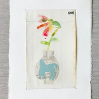Image 2 of Artwork - wall art - mixed media watercolour flowers - folk art vase
