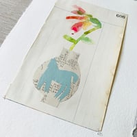 Image 1 of Artwork - wall art - mixed media watercolour flowers - folk art vase
