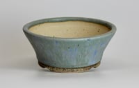 Image 5 of Round bonsai pot in a matte blue glaze. D.145mm