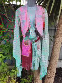 Image 3 of TULUM co ord set FRILL skirt - Green Pink