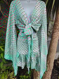 Image 5 of TULUM co ord set FRILL skirt - Green Pink