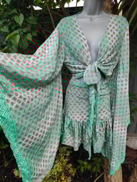 Image 2 of TULUM co ord set FRILL skirt - Green Pink