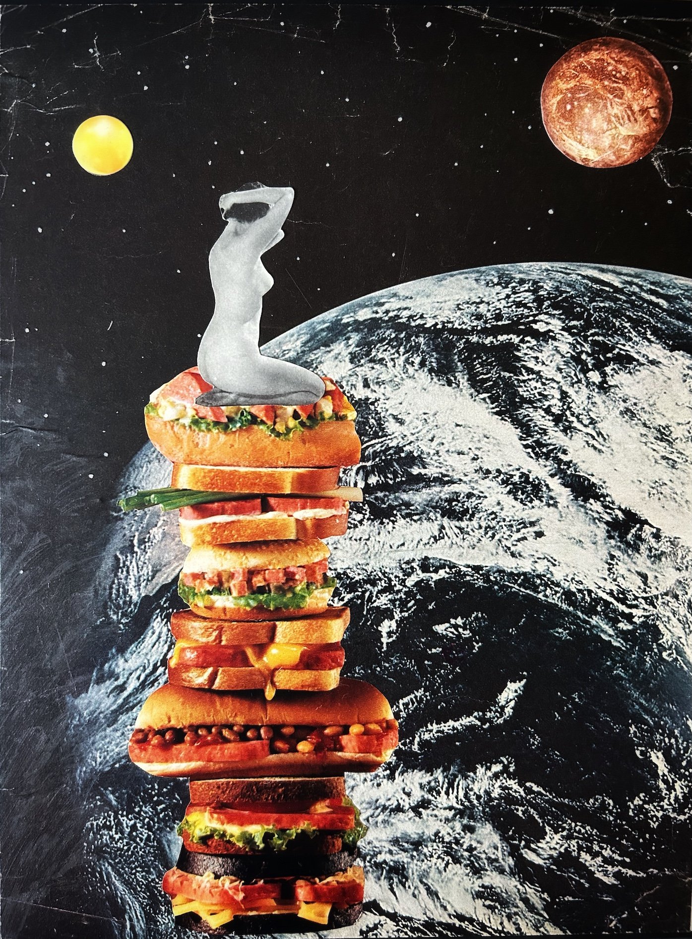 Image of She's a Glutton For Punishment - Original Art - Vintage Collage - Analog Collage - Vintage food