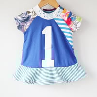 Image 3 of royal blue mix 12m 1st 1 one first birthday bday short sleeve twirl dress courtneycourtney