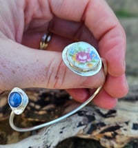 Image 1 of Floral vintage China and Kyanite gemstone Bangle 