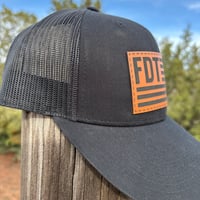 Image 5 of FDT Flag Leather Patch Trucker Hat - Anti-trump