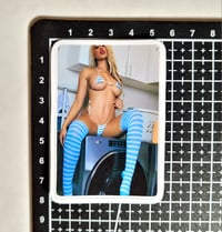 Image 2 of Gorgeous Blonde In Blue Striped Thigh Highs Matte Vinyl Sticker