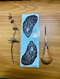 Muscle with Barnacles Linocut print laminated bookmark 