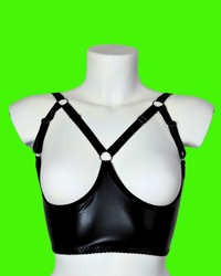 Image 1 of The open cup SUBMIT long line bra in soft black PVC