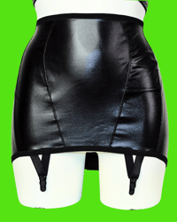Image 1 of The AMORE spanking suspender skirt on soft black PVC