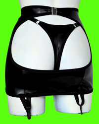 Image 3 of The AMORE spanking suspender skirt on soft black PVC