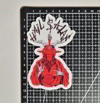 Image 2 of Hail Satan Red Robe Baphomet Glossy Finish Vinyl Sticker