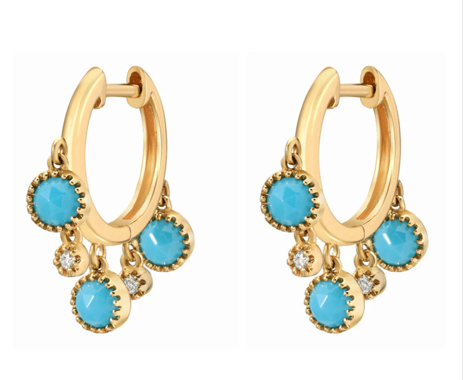Image of 14 kt Turquoise and Diamond Huggies