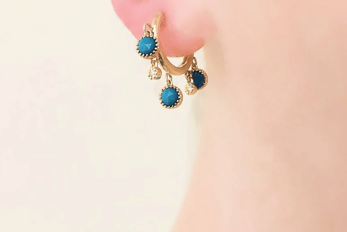 Image of 14 kt Turquoise and Diamond Huggies