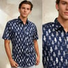 Camisa manga corta gato azul