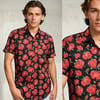Camisa manga corta rosa fondo negro