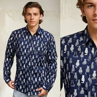 camisa larga gato azul