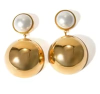 Image 2 of Pearl Gold Ball Earrings 