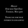 Shipping Resumes Tuesday, May 13th
