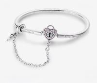 Image 1 of Heart Lock Charm Safety Chain Bracelet