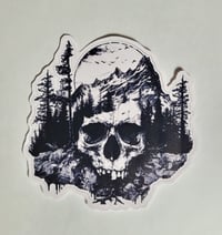 Image 1 of Large Forrest Mountain Range Skull Matte Vinyl Sticker