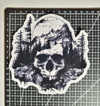 Image 2 of Large Forrest Mountain Range Skull Matte Vinyl Sticker