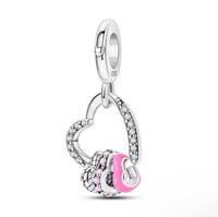  Silver Heart & Padlock Dangle Charm