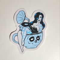 Image 1 of Pinup Girl In A Skull Teacup Matte Vinyl Sticker