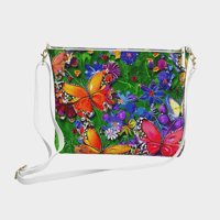 Vegan Pebble Leather Crossbody Purse | Colorful Butterflies Motif