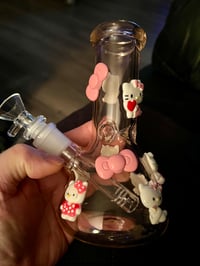 Image 5 of 6.5 Inch 3Pink Hello Kitty Glass Bong Quality Tobacco Smoking Water Pipe Hookah