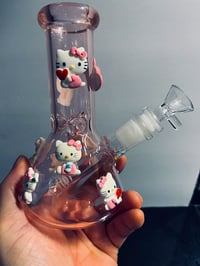 Image 1 of 6.5 Inch 3Pink Hello Kitty Glass Bong Quality Tobacco Smoking Water Pipe Hookah