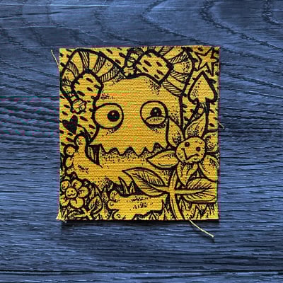 Image of "Charles" - 4x4.5" Hand-Drawn Canvas Patch - Yellow / Off-White