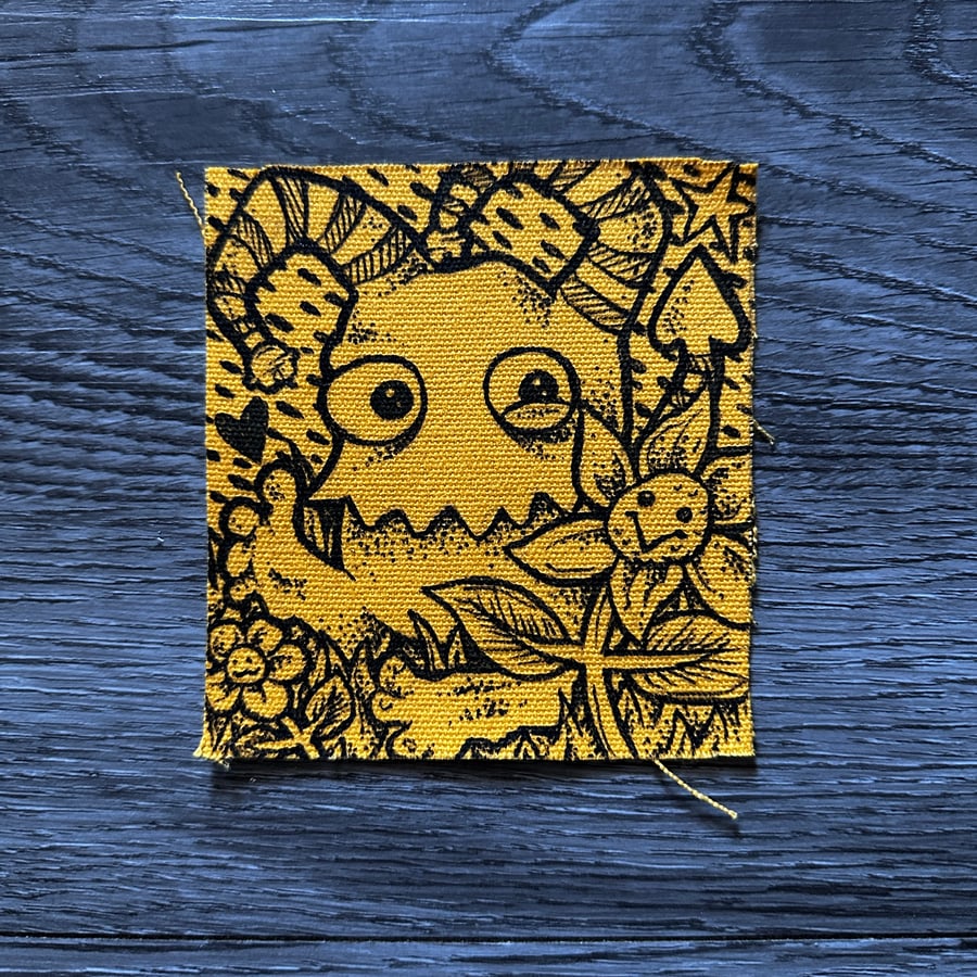 Image of "Charles" - 4x4.5" Hand-Drawn Canvas Patch - Yellow / Off-White