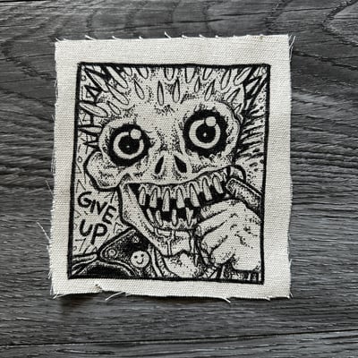 Image of "Give Up" - 4x4.5" Hand-Drawn Canvas Patch - Off-White / Yellow