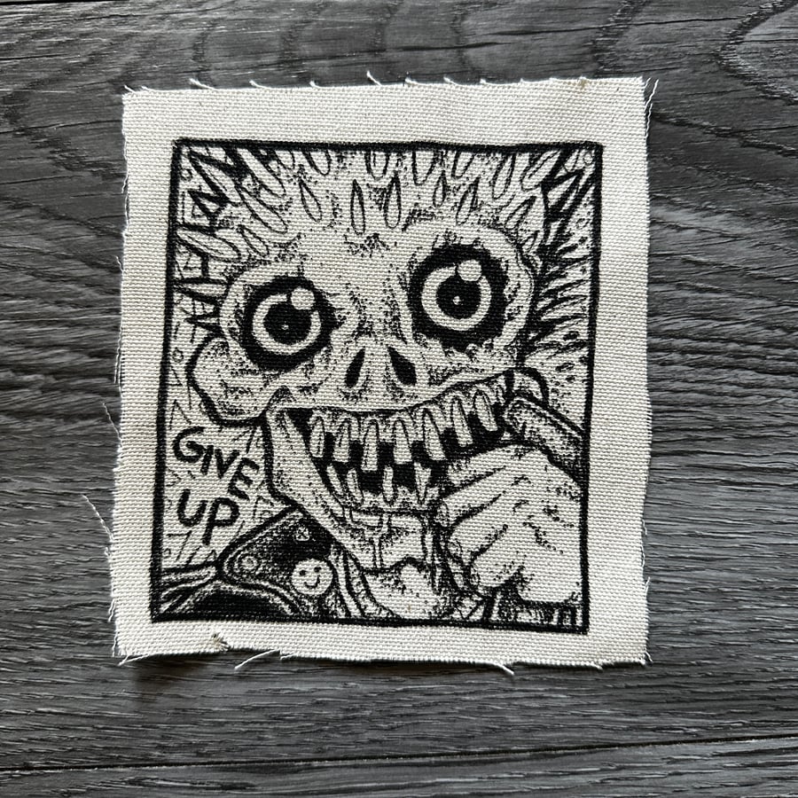 Image of "Give Up" - 4x4.5" Hand-Drawn Canvas Patch - Off-White / Yellow