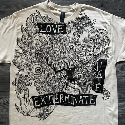 Image of "Luv H8 Extermin8" - MEDIUM Hand-Drawn T-Shirt w/ Label