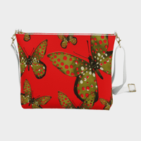 Vegan Pebble Leather Crossbody Purse | Red and Gold Butterflies