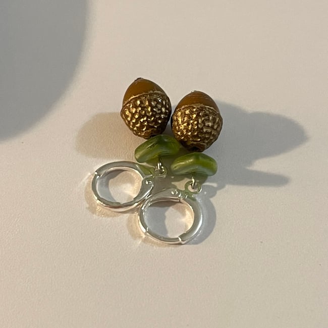 'glass acorn' huggie hoop earrings