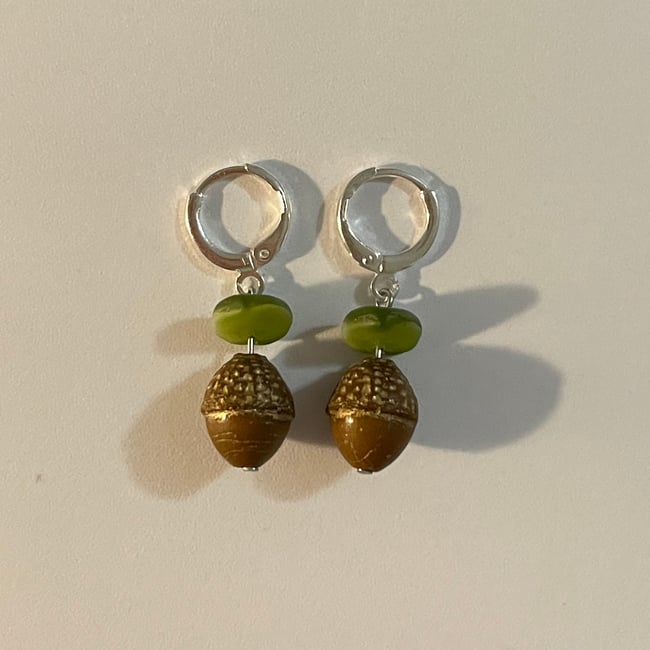 'glass acorn' huggie hoop earrings