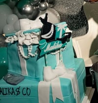 Image 5 of Bride & Co Party Decor. Breakfast At Tiffany Personalized Robin Egg Large Cake Topper