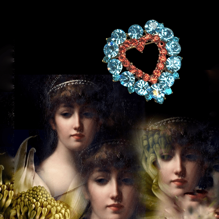 Vintage glass diamente heart pin brooch