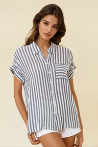 Image 2 of Striped Short Sleeve Shirt With Rolled Cuffs
