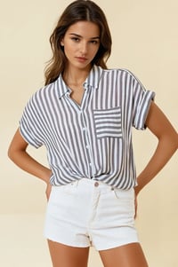 Image 1 of Striped Short Sleeve Shirt With Rolled Cuffs